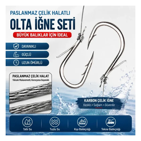 Valkyrie 5 İğneli Paslanmaz Çelik Halatlı Dip Hırsız Olta Takımı 4'lü Set 10# Karbon Çelik İğne - Görsel 8