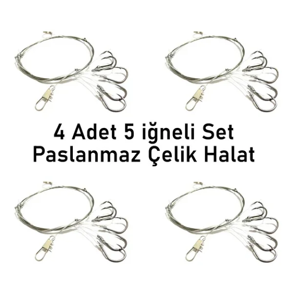 Valkyrie 5 İğneli Paslanmaz Çelik Halatlı Dip Hırsız Olta Takımı 4'lü Set 10# Karbon Çelik İğne - Görsel 3