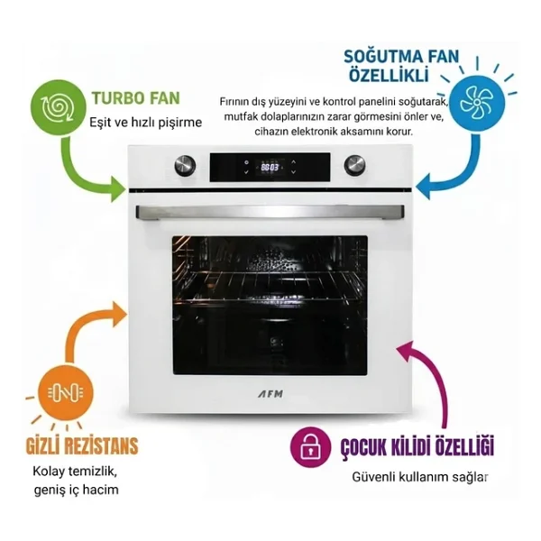 Afm Tech Ve Ferre Marka Ls Sessiz Setüstü Beyaz Vitro Elektrikli Ankastre Set (D078-Sa+Fc-07+Fm7701 - Görsel 4