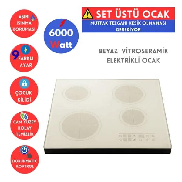 Afm Tech Ve Ferre Marka Ls Sessiz Setüstü Beyaz Vitro Elektrikli Ankastre Set (D078-Sa+Fc-07+Fm7701 - Görsel 2