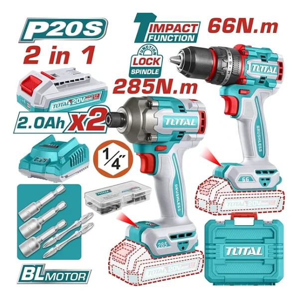 Total Tools Tcklı20277e Çift Akülü Matkap + Vidalama Elektrikli El Aletleri Seti - Görsel 5