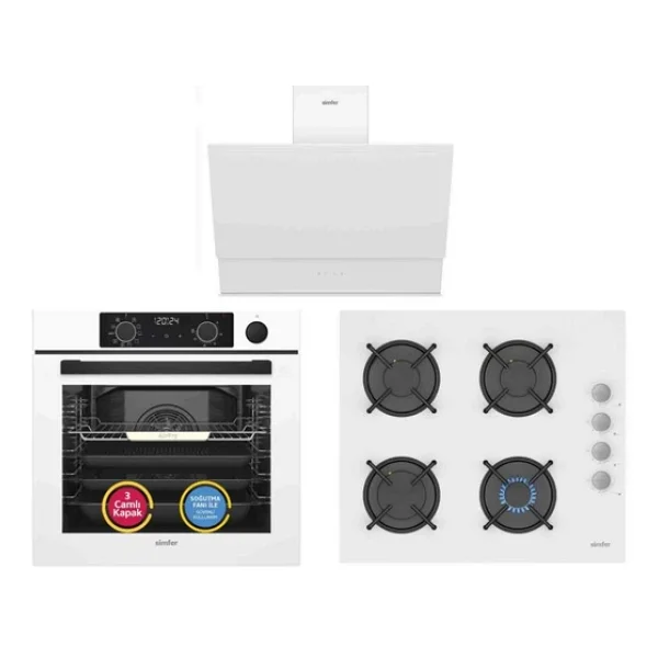 Simfer 11 Fonksiyon Beyaz 3'lü Ankastre Set (8245 Fırın + 3507 Ocak + 8704 Davlumbaz) - Görsel 6