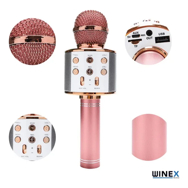 Winex Usba+Tf Sd Kart + 3.5 Mm Aux Girişli Bluetooth Karaoke Mikrofonu - Görsel 4