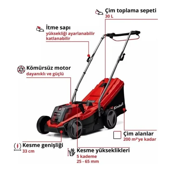 Einhell Ge-Cm 18/33 Li Tek Akülü 4 Ah Çim Biçme Makinesi - Görsel 3