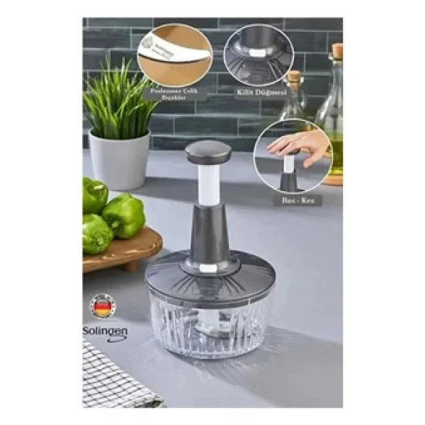 Solingen El Rondosu 1500 Ml Paslanmaz Çelik 3 Bıçaklı Doğrayıcı - Görsel 4