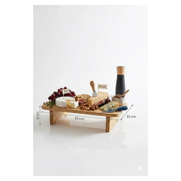 Bambu Ahşap Ayaklı Sunum Tahtası Peynir Tabağı Şarküteri Sunumluk Mutfak Tezgah Üstü Dekoratif Stand - Görsel 4