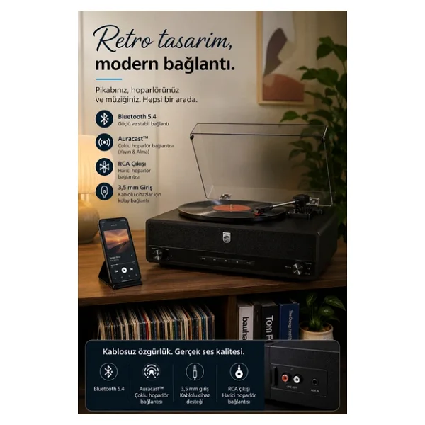 Philips Retro Tav3000b Bluetooth Pikap - Görsel 6