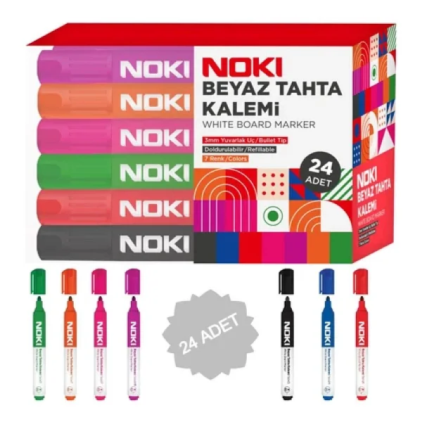 Noki 1664-P24 Yuvarlak Uçlu 24'lü Beyaz Tahta Kalemi - Görsel 5