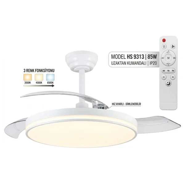 Helios Opto Hs9313 Aydınlatmalı Uzaktan Kumandalı Tavan Vantilatörü - Görsel 3
