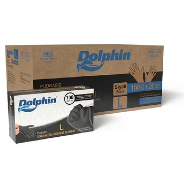 Şeylişeyler - Dolphin Siyah Nitril Eldiven L Beden (Large) Pudrasız Muayene Eldiveni - 5 Paket (500 Adet) - Görsel 3