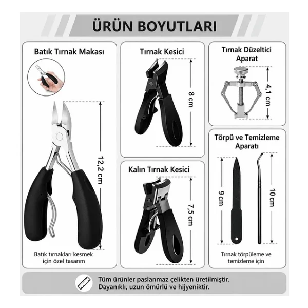 Valkyrie 6 Parça Batık Tırnak Makası Seti Profesyonel Pedikür Manikür Bakım Seti B5pp - Görsel 4