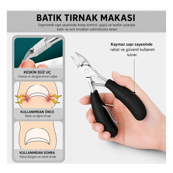 Valkyrie 6 Parça Batık Tırnak Makası Seti Profesyonel Pedikür Manikür Bakım Seti B5pp - Görsel 5