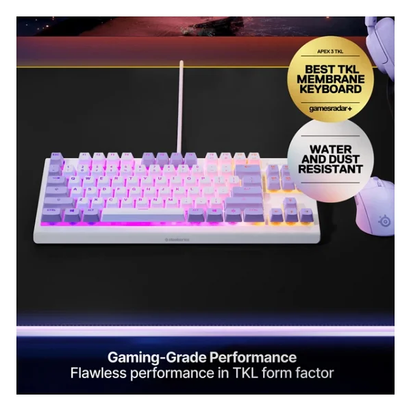Steelseries Apex 3 Tkl Beyaz-Mor RGB Kablolu Oyuncu Klavyesi - Görsel 7