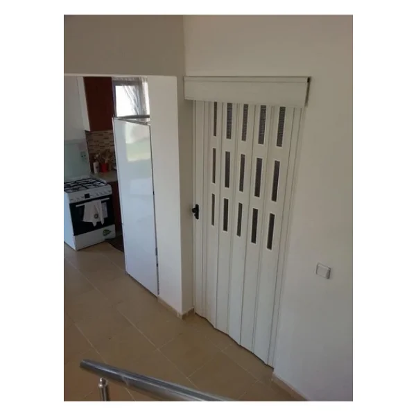 3 Sıra Camlı Akordeon Kapı, Akağaç Ahşap Desenli, 87x215cm - Görsel 2