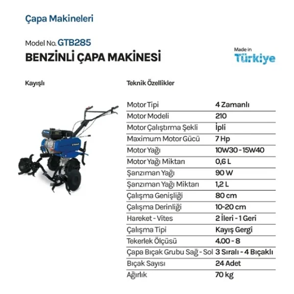 Factor Gtb285 Çapa Makinası Benzinli Kayışlı 2+1 7hp - Görsel 7