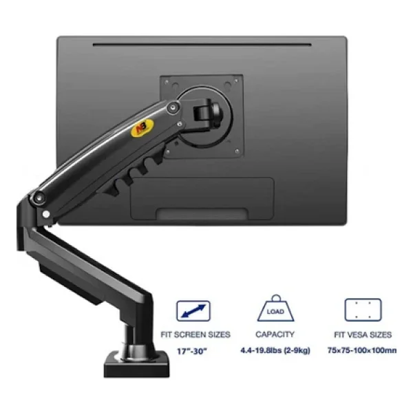 North Bayou F80-G Gri 17-30 İnç Tek Kollu Amortisörlü Monitör Standı - Görsel 4