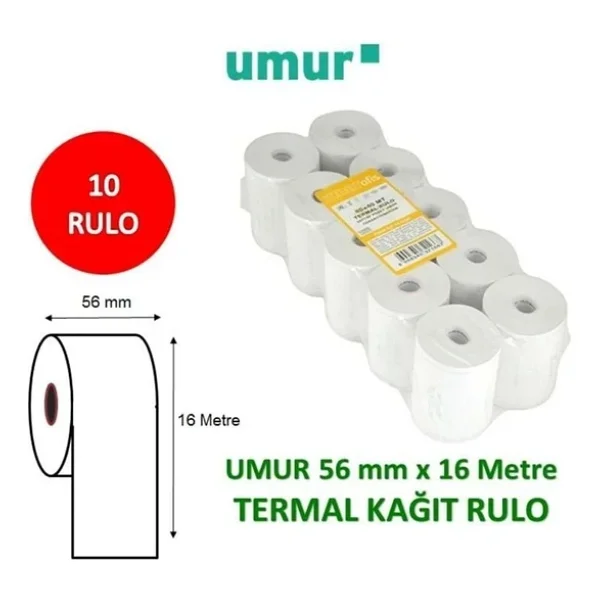 Umur Yazar Kasa Rulosu Termal 10'lu 56 Mm X 16 Metre Beyaz Renkli Kağıt - Görsel 4
