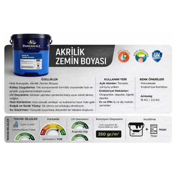 Pamukkale Akrilik Zemin Boyası 15 Kg Ral 7040 Gri - Görsel 7