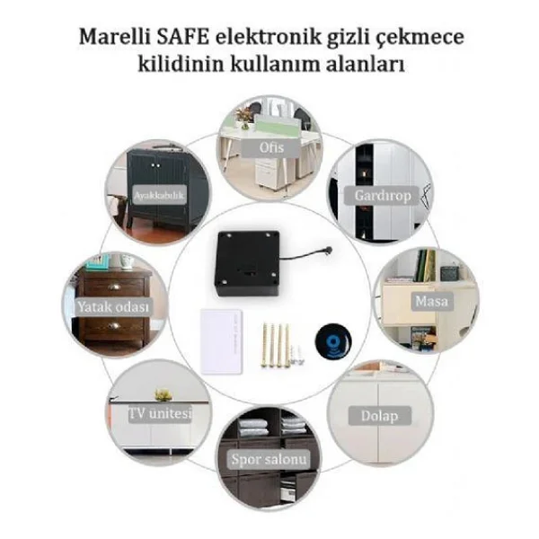 Marelli Safe Elektronik Kartli Gizli Cekmece / Dolap Kapak / Kabin Kilidi - Görsel 7