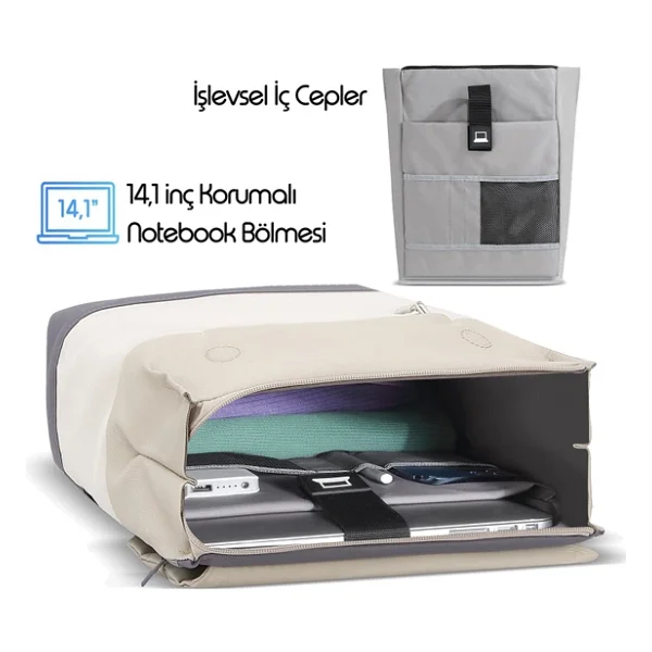 Mack Zen Eco Mce-1305 Bej 14.1" Laptop Sırt Çantası - Görsel 4