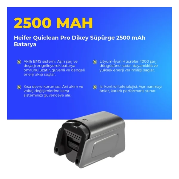 Heifer Quiclean Pro Dikey Süpürge 2500 mAh Batarya - Görsel 3
