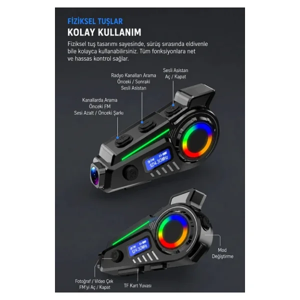 Glr K19 Kameralı Kask Kulaklığı Motosiklet İnterkom Bluetooth 5.4 GPS Sürüş Kayıt Cihazı - Görsel 5
