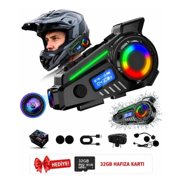 Glr K19 Kameralı Kask Kulaklığı Motosiklet İnterkom Bluetooth 5.4 GPS Sürüş Kayıt Cihazı - Görsel 3