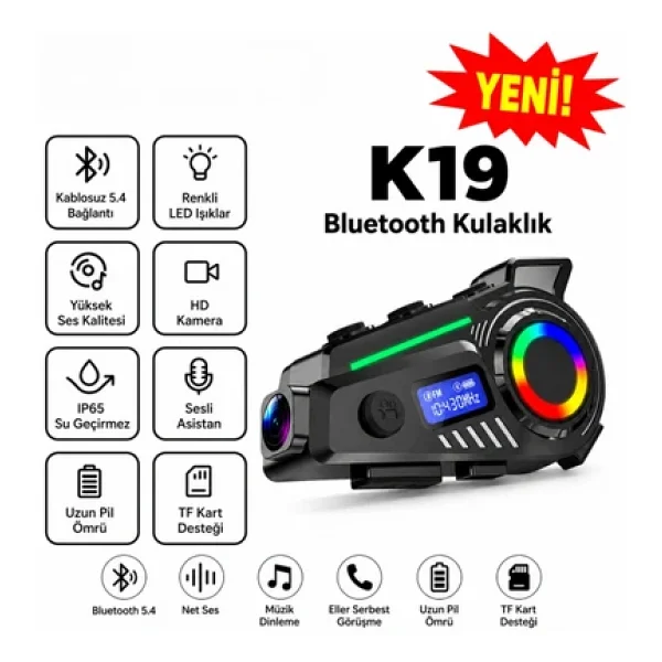 Glr K19 Kameralı Kask Kulaklığı Motosiklet İnterkom Bluetooth 5.4 GPS Sürüş Kayıt Cihazı - Görsel 4