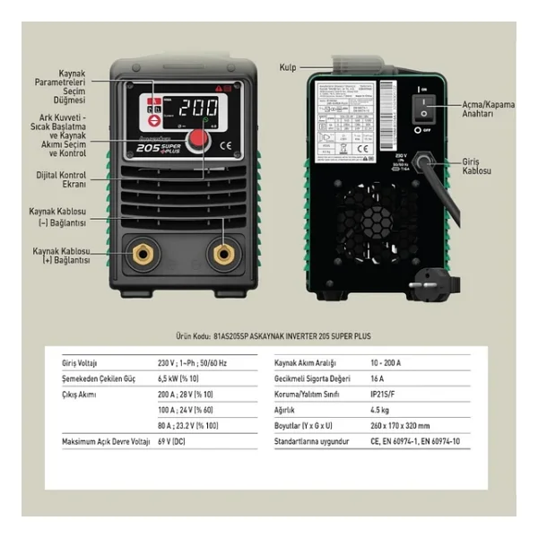 Askaynak Inverter 205 Super Plus 200 A Elektrot Kaynak Makinesi - Görsel 4