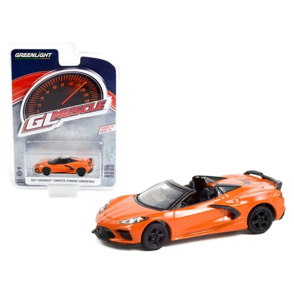 Greenlight Muscle Series 26 2021 Chevrolet Corvette Stingray Convertible - Sebring Orange 13310-F - Görsel 3