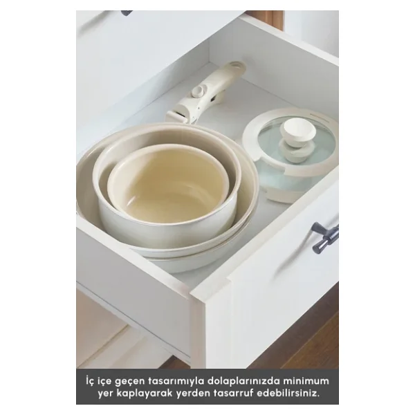 Karaca Swiss Crystal Almond Cream Easy Clip İndüksiyon Tabanlı 7 Parça Tava Tencere Seti - Görsel 9