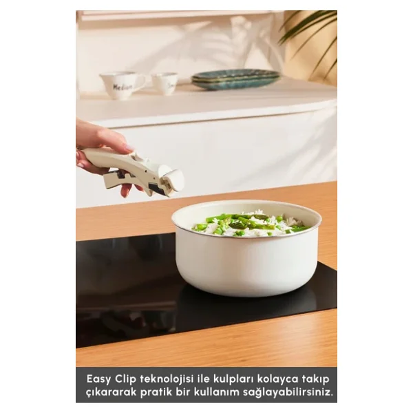 Karaca Swiss Crystal Almond Cream Easy Clip İndüksiyon Tabanlı 7 Parça Tava Tencere Seti - Görsel 8