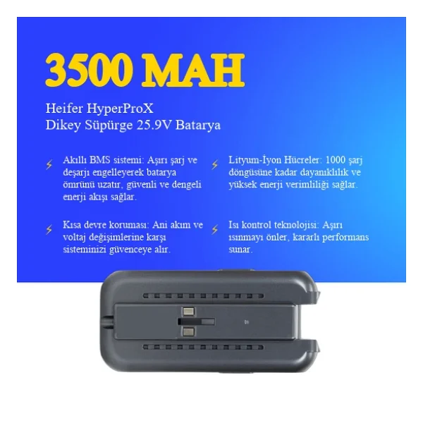 Heifer Hyperprox Dikey Süpürge 3500 mAh Batarya - Görsel 3