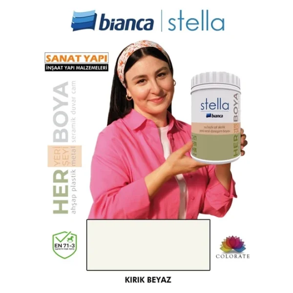 Bianca Stella 1 Lt 1087 Kırık Beyaz Su Bazlı Saf Akrilik Boya - Görsel 3
