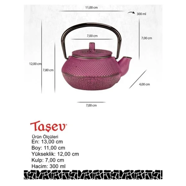 Taşev Linden Sümbül Mor 300 Ml Döküm Demlik - Görsel 6