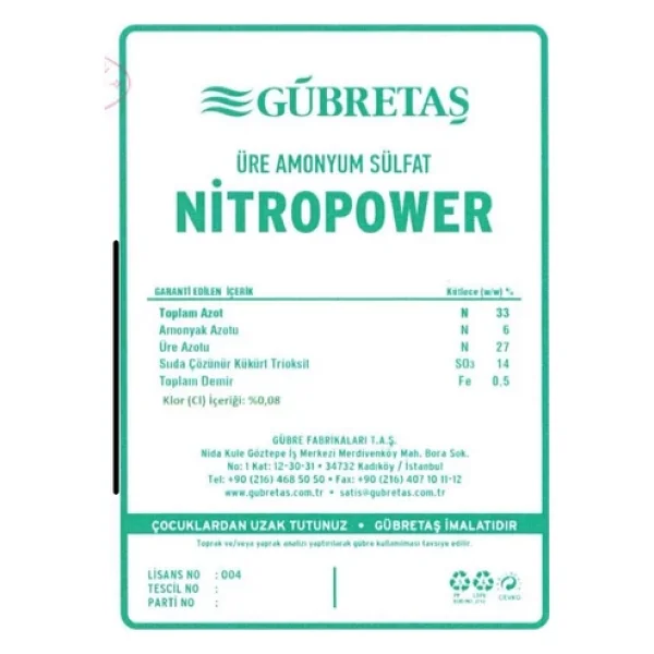 Gübretaş Nitropower 33 Üre Amonyum Sulfat Kükürt Azot Gübre 50 Kg - Görsel 5