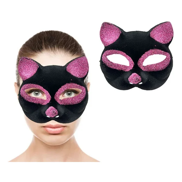 Siyah Renk Pembe Simli Kedi Maskesi - Görsel 3