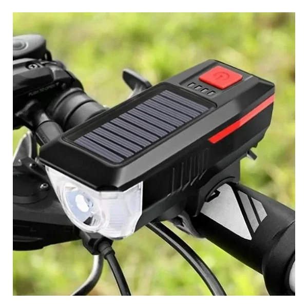 Forte Gt Solar Enerjili USB Şarjlı LED Far Kornalı Ve Su Geçirmez Bisiklet Feneri Yeşil - Görsel 7