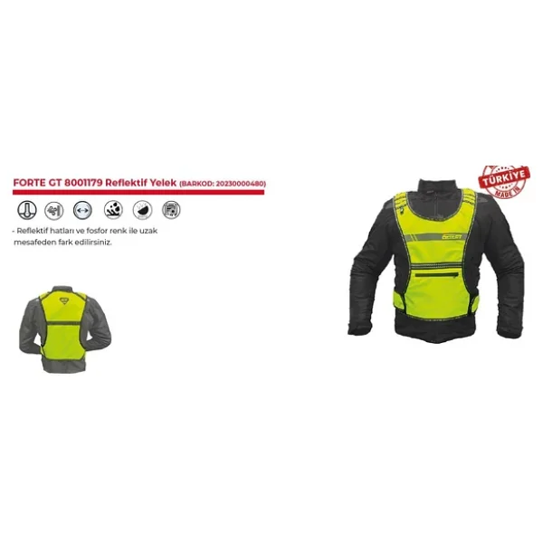 Forte Gt Xbyc 1179 Motosiklet Reflektif Yelek Yanları Ayarlanabilir Cırtlı 2xl-6xl Beden - Görsel 6