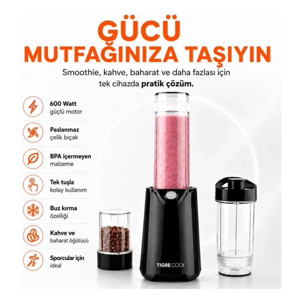 Tigrecook Nutrıshake Fıt 3in1 600 W Smoothie Blender - Görsel 6