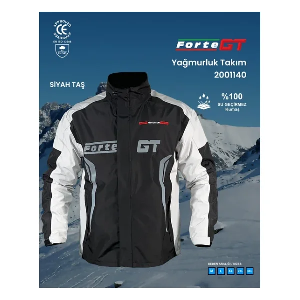 Forte Gt 2001140 Motosiklet Yağmurluk Takım Alt Üst Cepli Şık Takım Tam Koruma Taş Siyah M Beden - Görsel 5