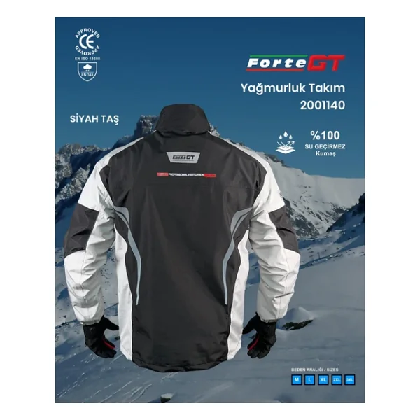 Forte Gt 2001140 Motosiklet Yağmurluk Takım Alt Üst Cepli Şık Takım Tam Koruma Taş Siyah XL Beden - Görsel 8