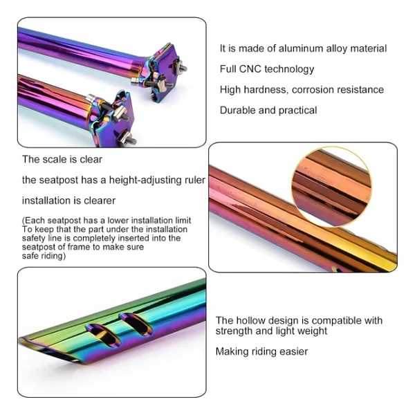 Xbyc 676 Düz 27.2mm X 350mm Sele Borusu Bisiklet Koltuk Borusu Alüminyum Rainbow - Görsel 7