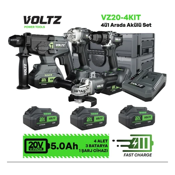 Voltz Vz20-4kit 4ü1 Arada Akülü Matkap Set 20 V 5 Ah 4'lü Akülü Set - Görsel 3