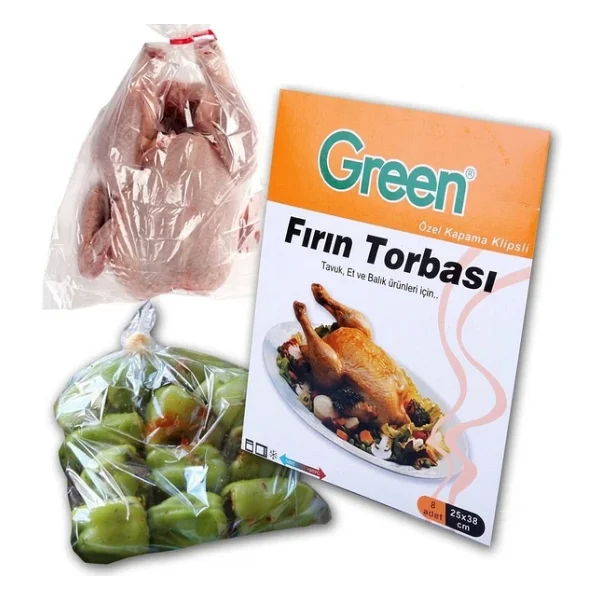 Şeylişeyler - Green Fırın Torbası 8'li 1 Paket (25x38 Cm) Klipsli Tavuk Ve Sebze Pişirme Poşeti - Görsel 5