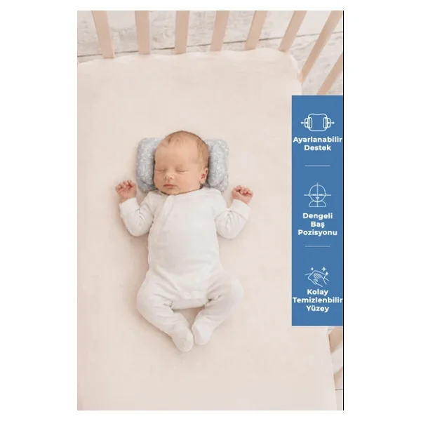 Babyjem Ayarlanabilir Düz Kafa Yastığı Gri Çiçek - Görsel 3