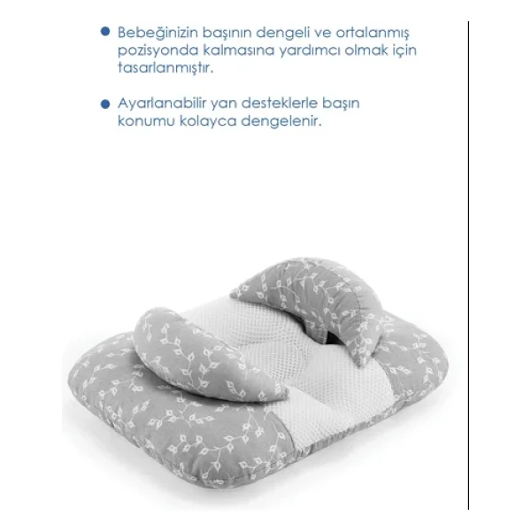 Babyjem Ayarlanabilir Düz Kafa Yastığı Gri Çiçek - Görsel 5