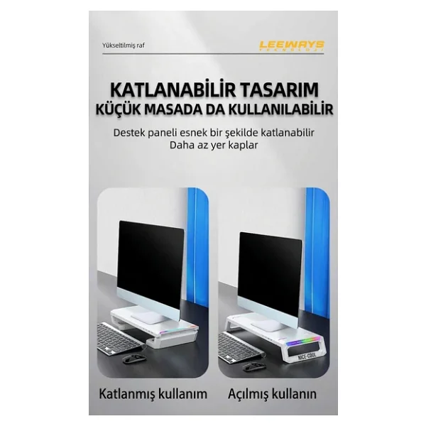 Masaüstü Stand Yükseltici Katlanabilir RGB Çekmeceli Monitör Standı - Görsel 8