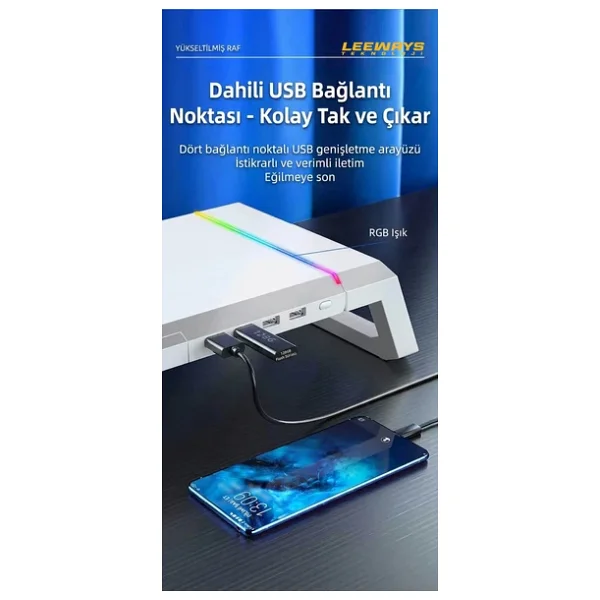 Masaüstü Stand Yükseltici Katlanabilir RGB Çekmeceli Monitör Standı - Görsel 6