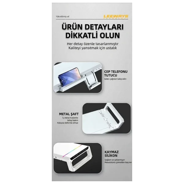 Masaüstü Stand Yükseltici Katlanabilir RGB Çekmeceli Monitör Standı - Görsel 4
